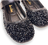 Clear Stone Flat Shoes Black