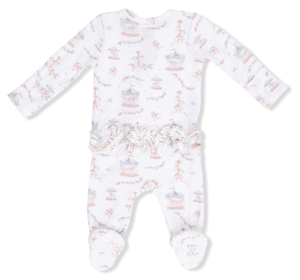 Carousel With Bows 2 Way Ruffle Back Zipper Footie