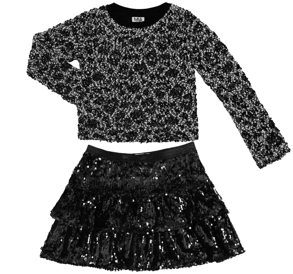 Suéter Textura Y Falda Lentejuelas Negra