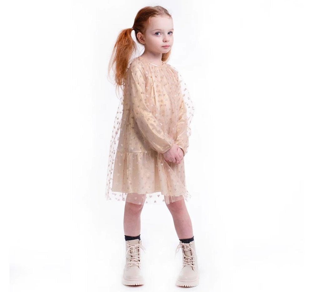 Vestido Tul Dorado Con Corazones