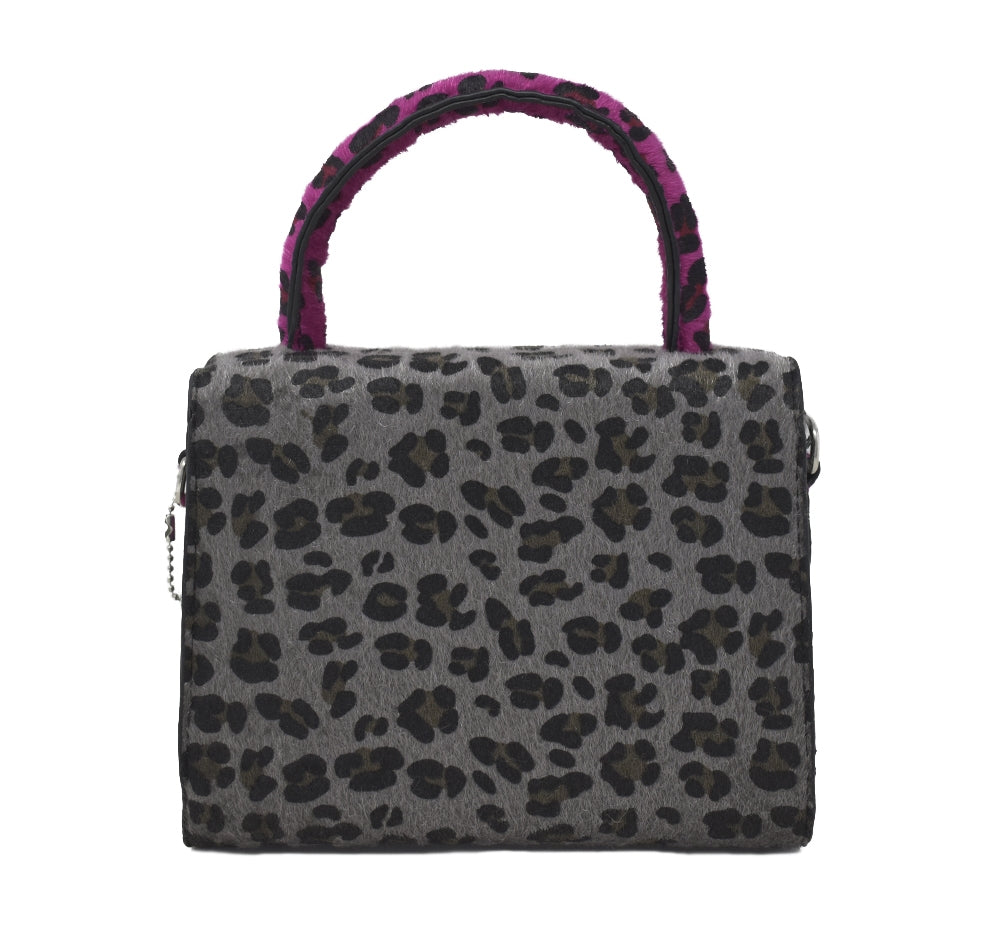 Suede Cheetah Top Handle Bag W/Patch