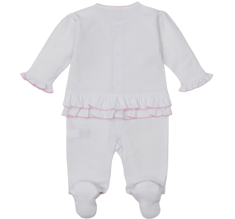 Footie W/Hand Emb Premier Old English Roses White/Pink
