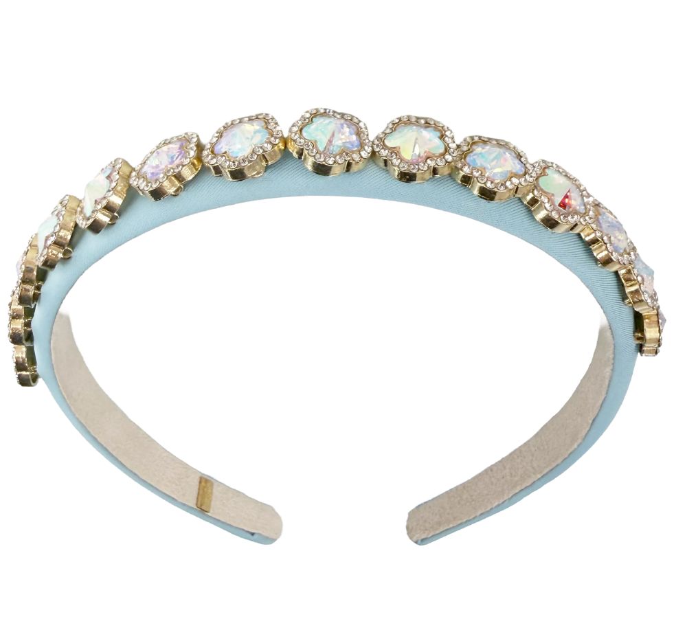 Thin Flower Round Jeweled Headband Blue
