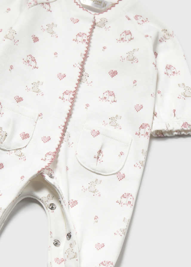 Pelele Interlock Blanco Rosa