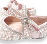 Bowtie Strap Jewel Flat Shoes Pink