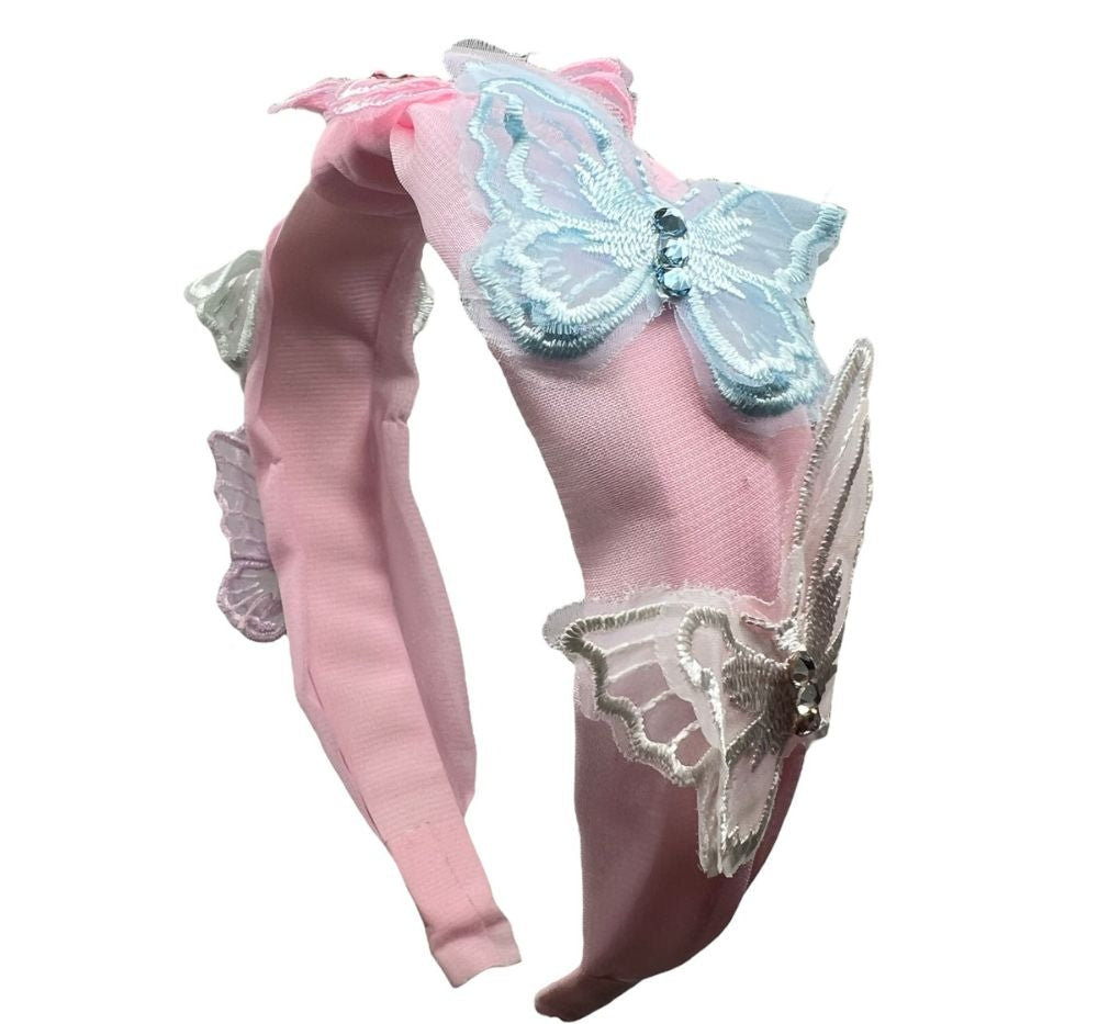 Chiffon Butterfly Crystal Headband Pink/Multi
