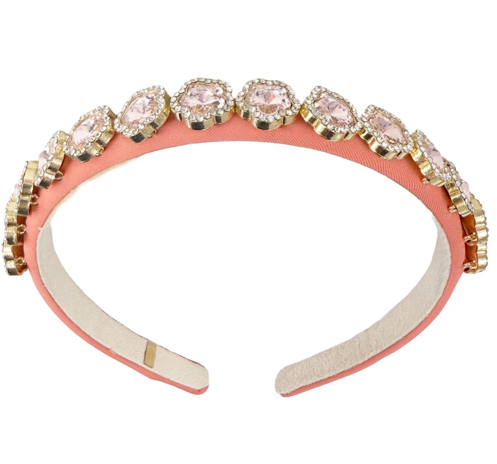 Thin Flower Round Jeweled Headband Peach
