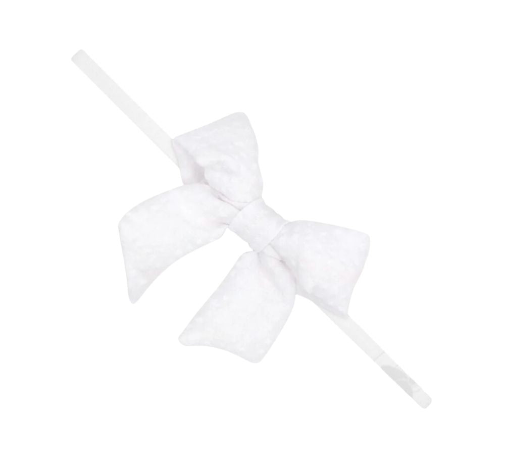 Mini Seersucker Bowtie W/Tails Band White
