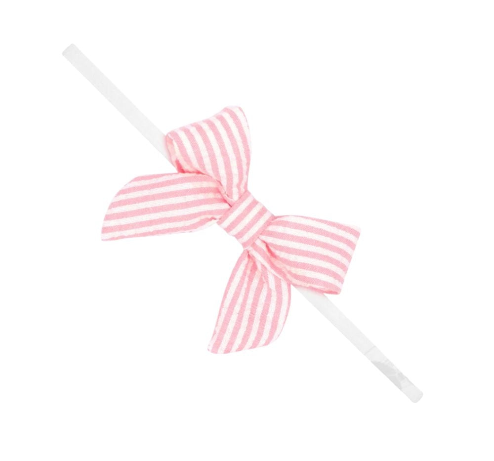 Mini Seersucker Bowtie W/Tails Band Pink