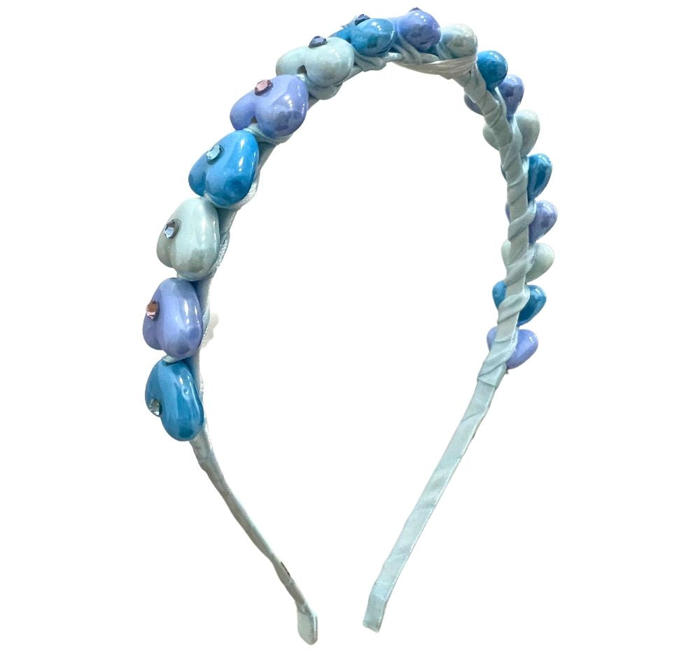 Crystallized Beaded Heart Headband Lt. Blue