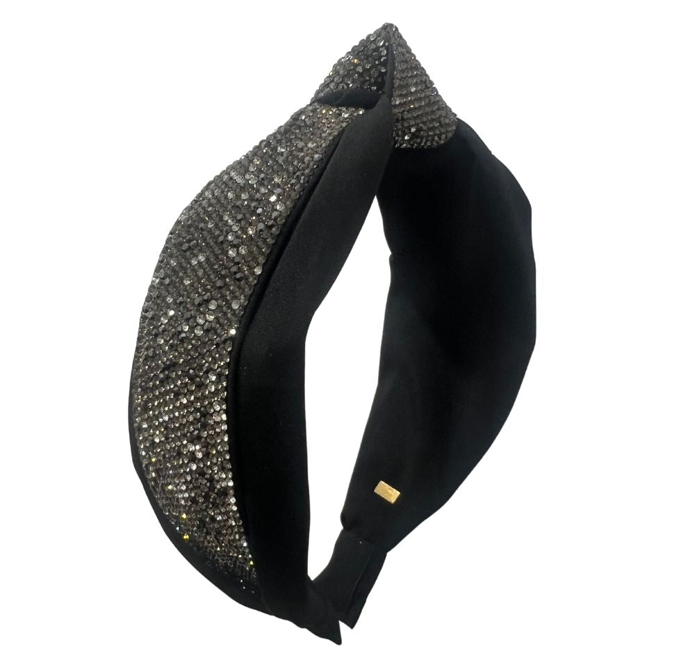 Half Crystallized Knot Headband Black
