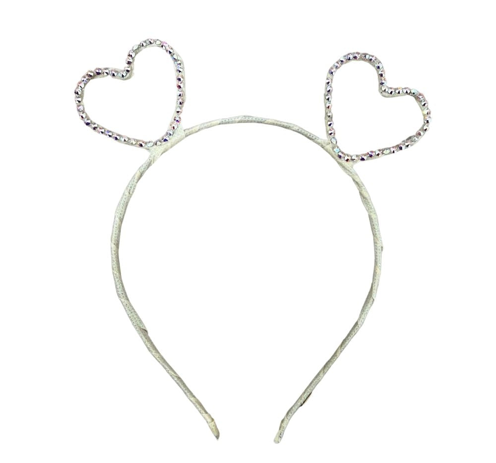 Fully Crystallized Heart Ear Headband White