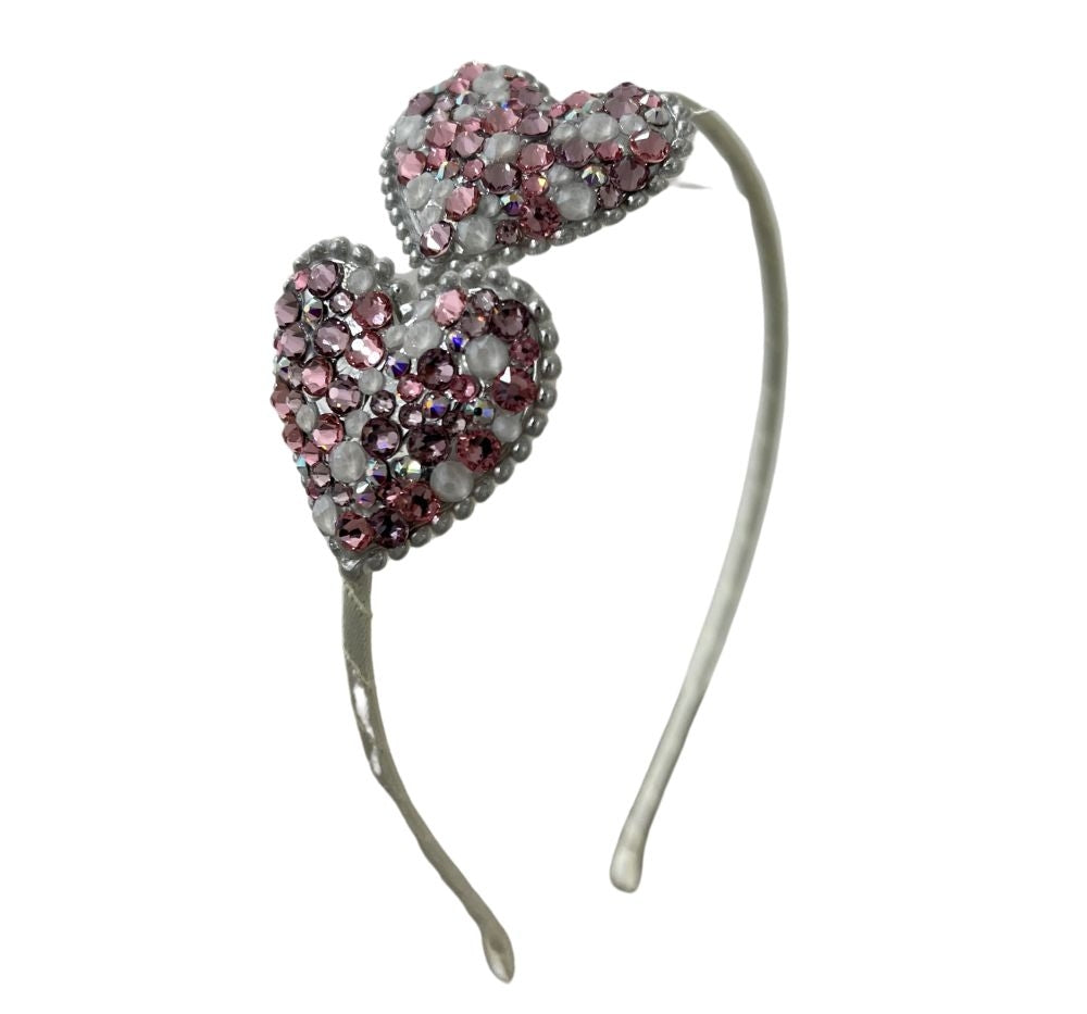 2 Puffy Heart Crystal Thin Headband Ivory