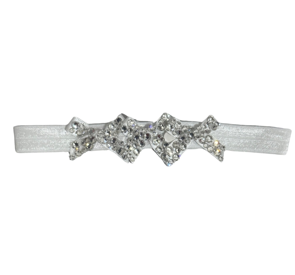 Diadema Elastica Blanca con Cristales Plata