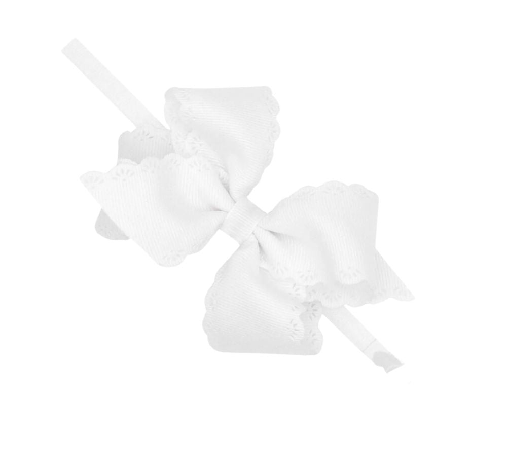 Sml Eyelet Embossed Gg Bow On Band White