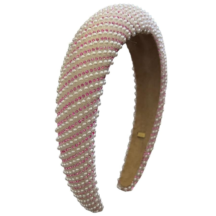 Fully Crystallized Pearl Headband White/Pink