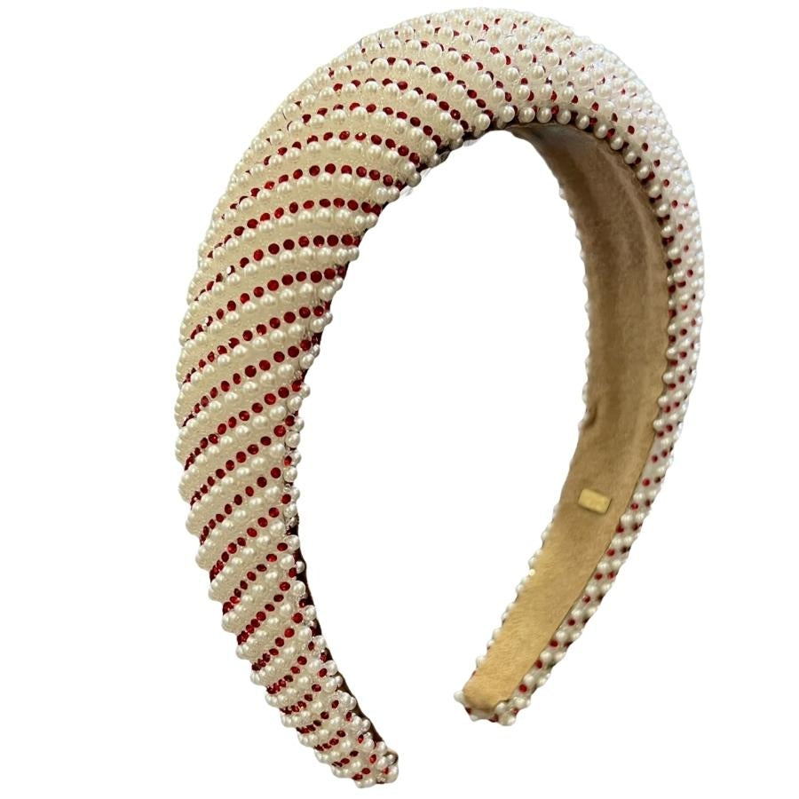 Fully Crystallized Pearl Headband White/Red