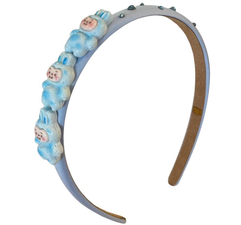 Bu Charm Crystallized Thin Satin Headband Light Blue