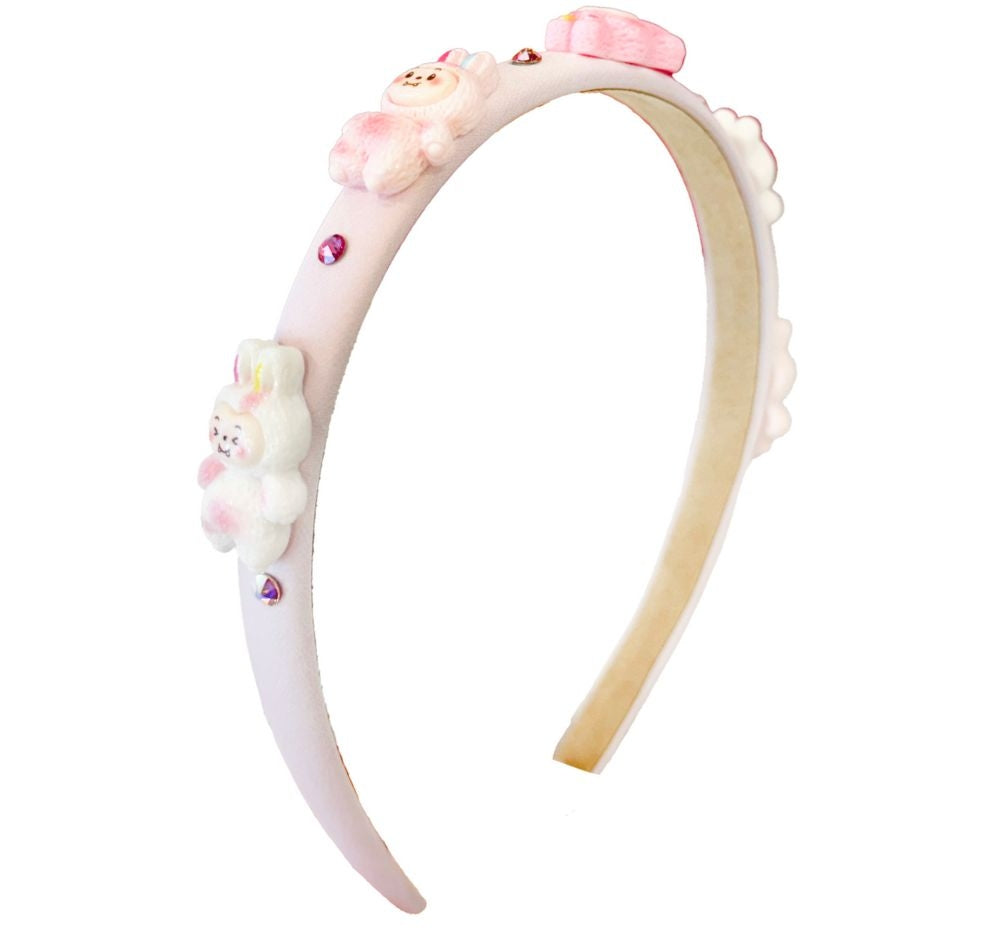 Bu Charm Halo Crystallized Thin Satin Headband Light Pink