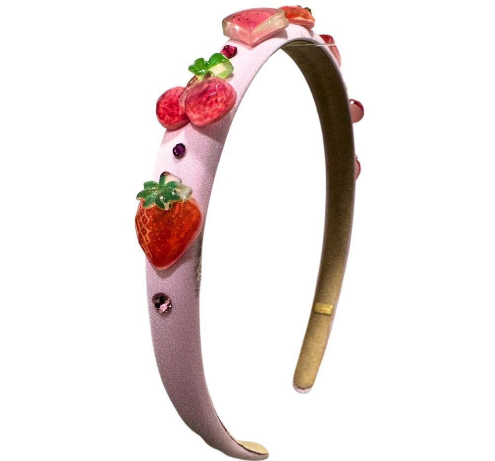 Crystallized Thin Satin Fruit Headband Light Pink