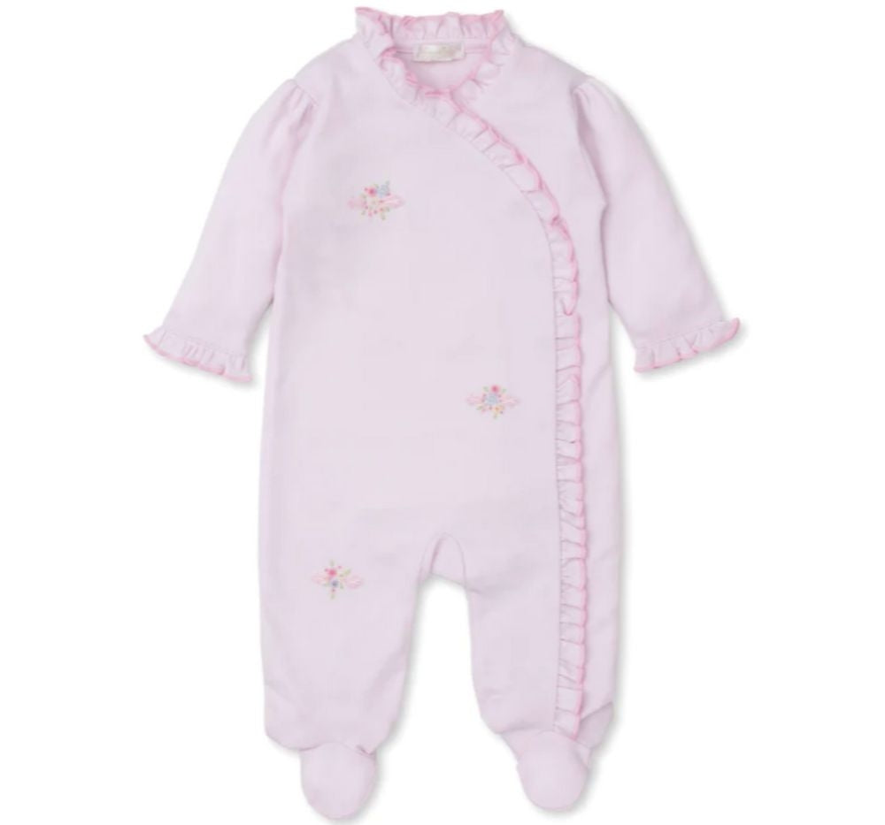 Footie W/Hand Emb Blooming Sprays Pink