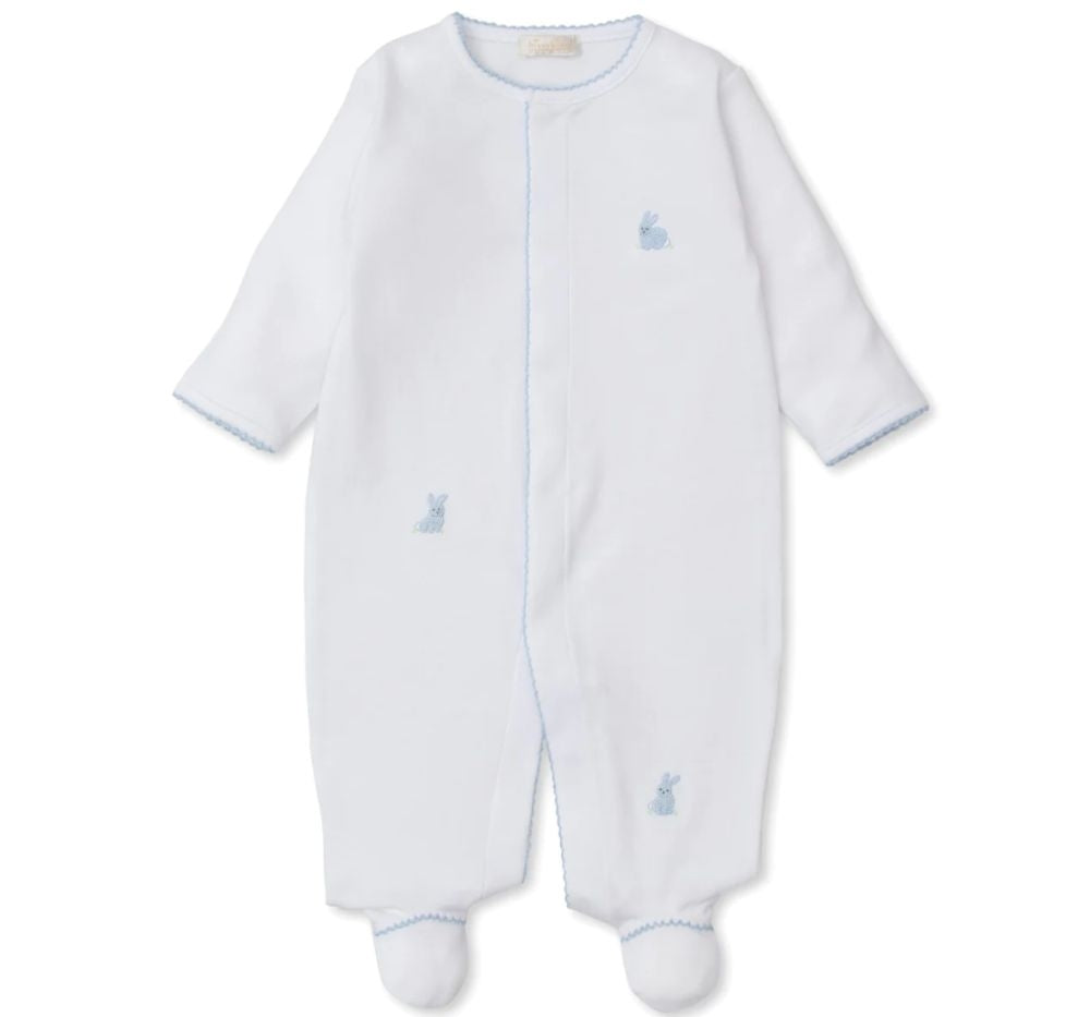 Footie W/Hand Emb Premier Cottontail Hollows White/Lt Blue