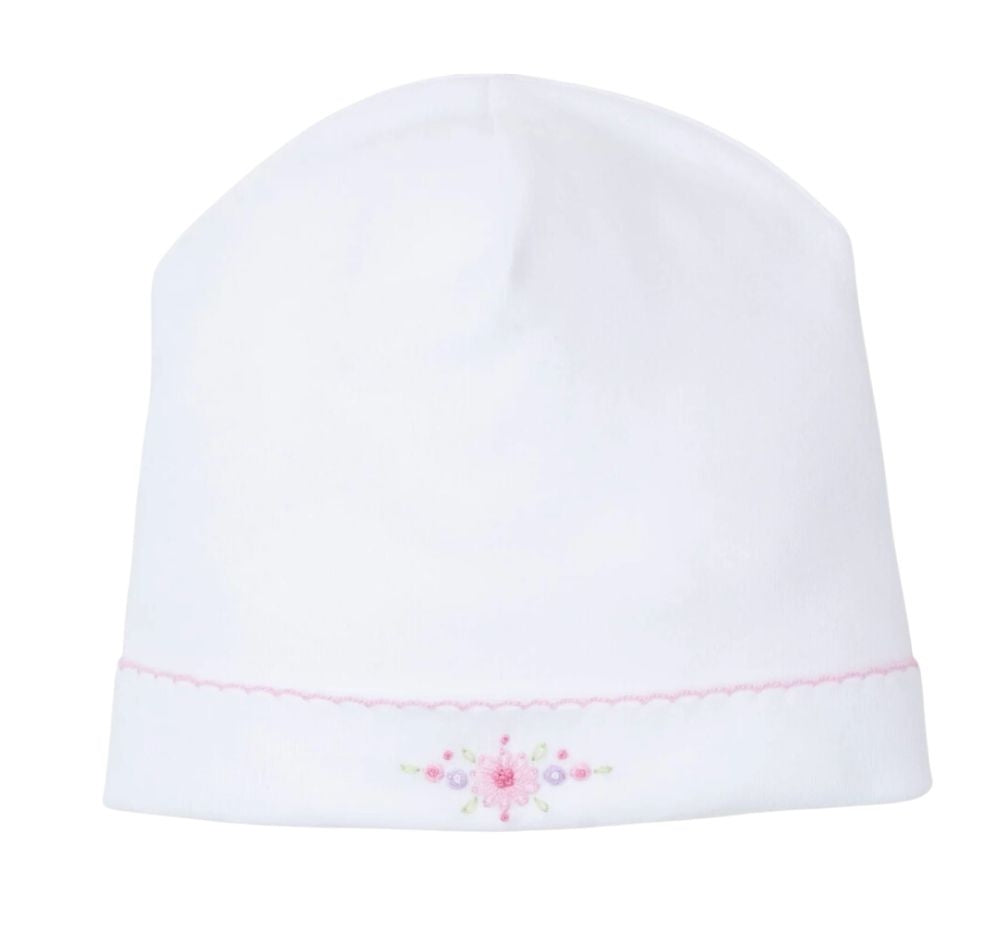 Gorro Adorno A Mano Blanco-Rosa