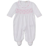 CLB Summer Bows-Footie w/ Hand Smk White/Pink