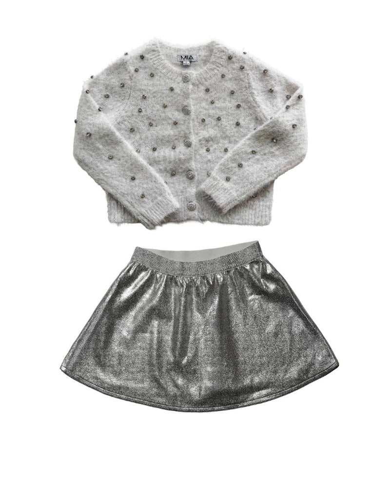 Cardigan White & Skirt Silver