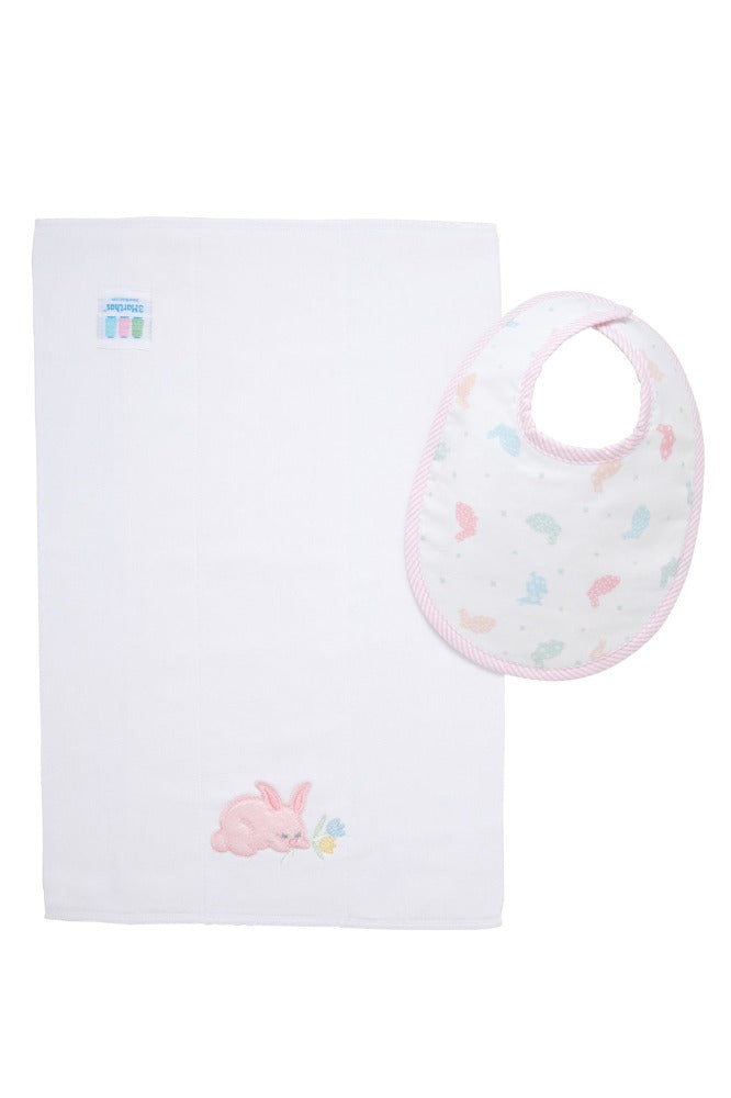 Bunny Bib & Burp Set Pink