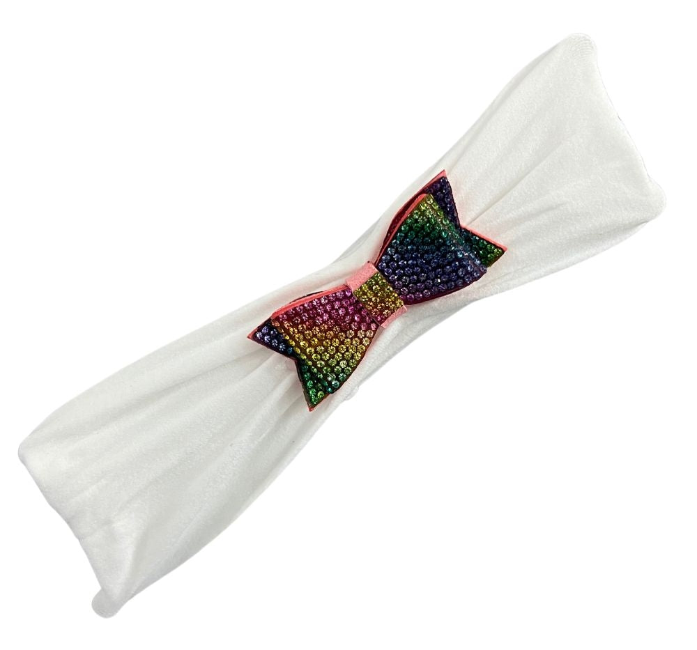 Small Double Crystal Bow Multicolored On Stocking White