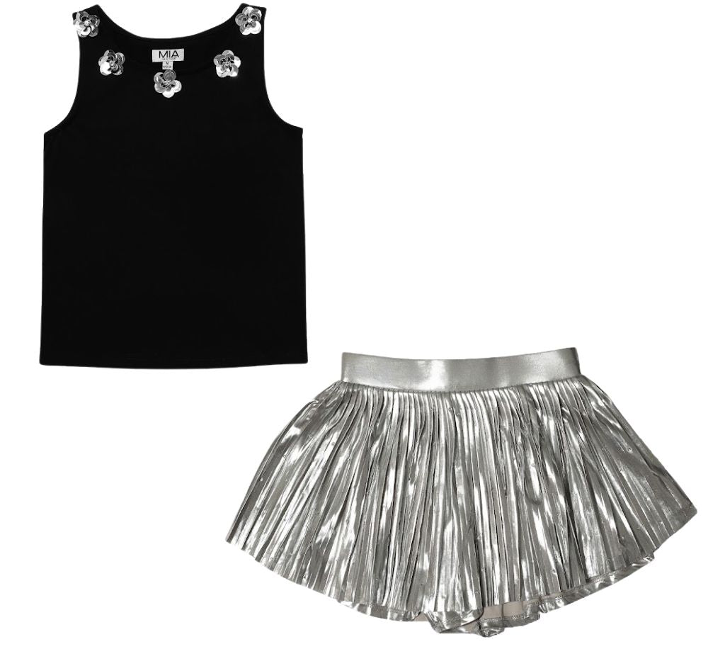 Flower Top Black & Studded Skort Silver