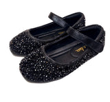 Clear Stone Flat Shoes Black
