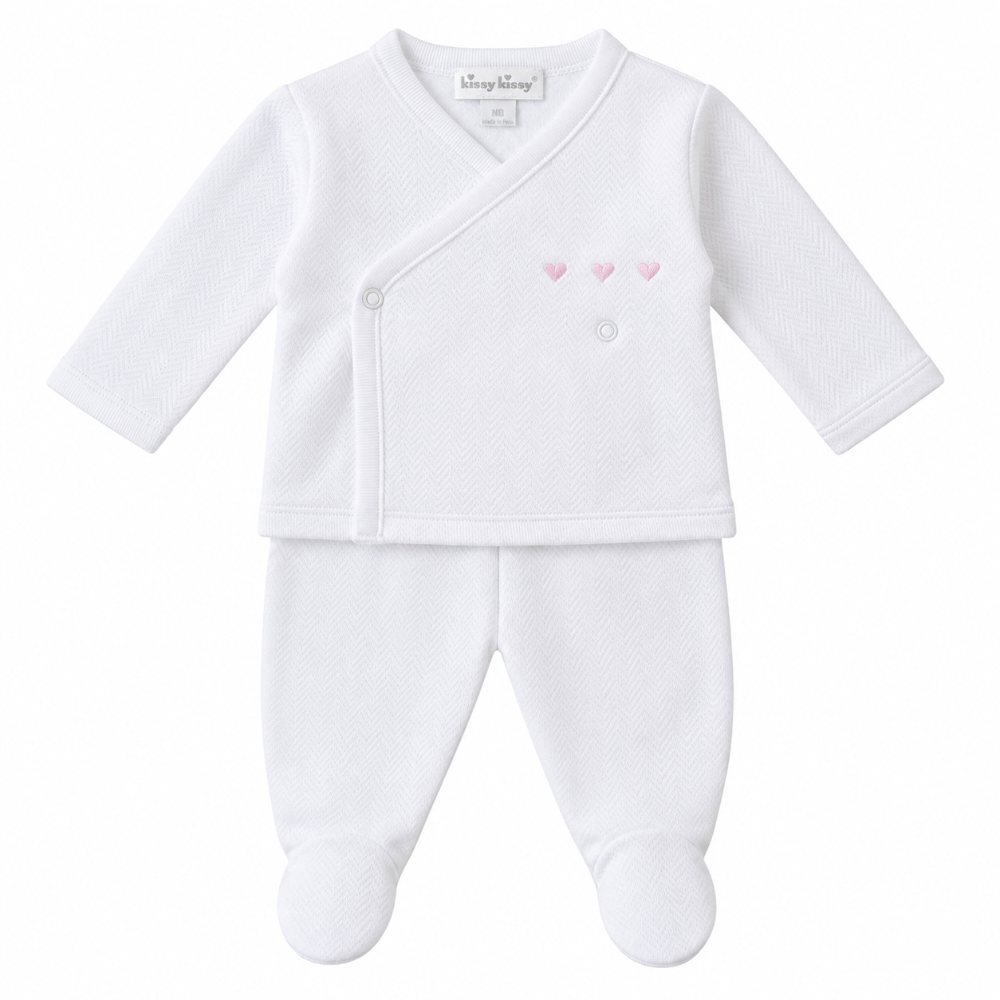 Jacquard Footed Pant Set Baby Blessings Wht-Pink