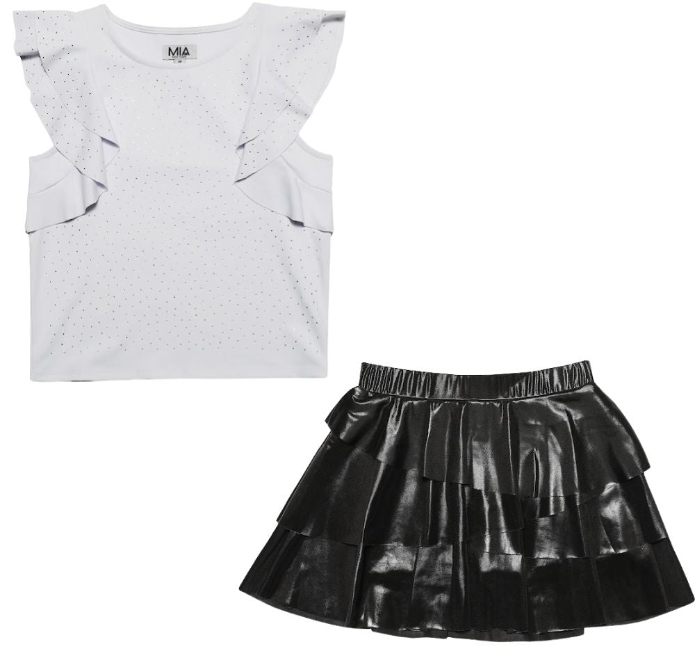 Studded Flutter White & Tier Skort Black