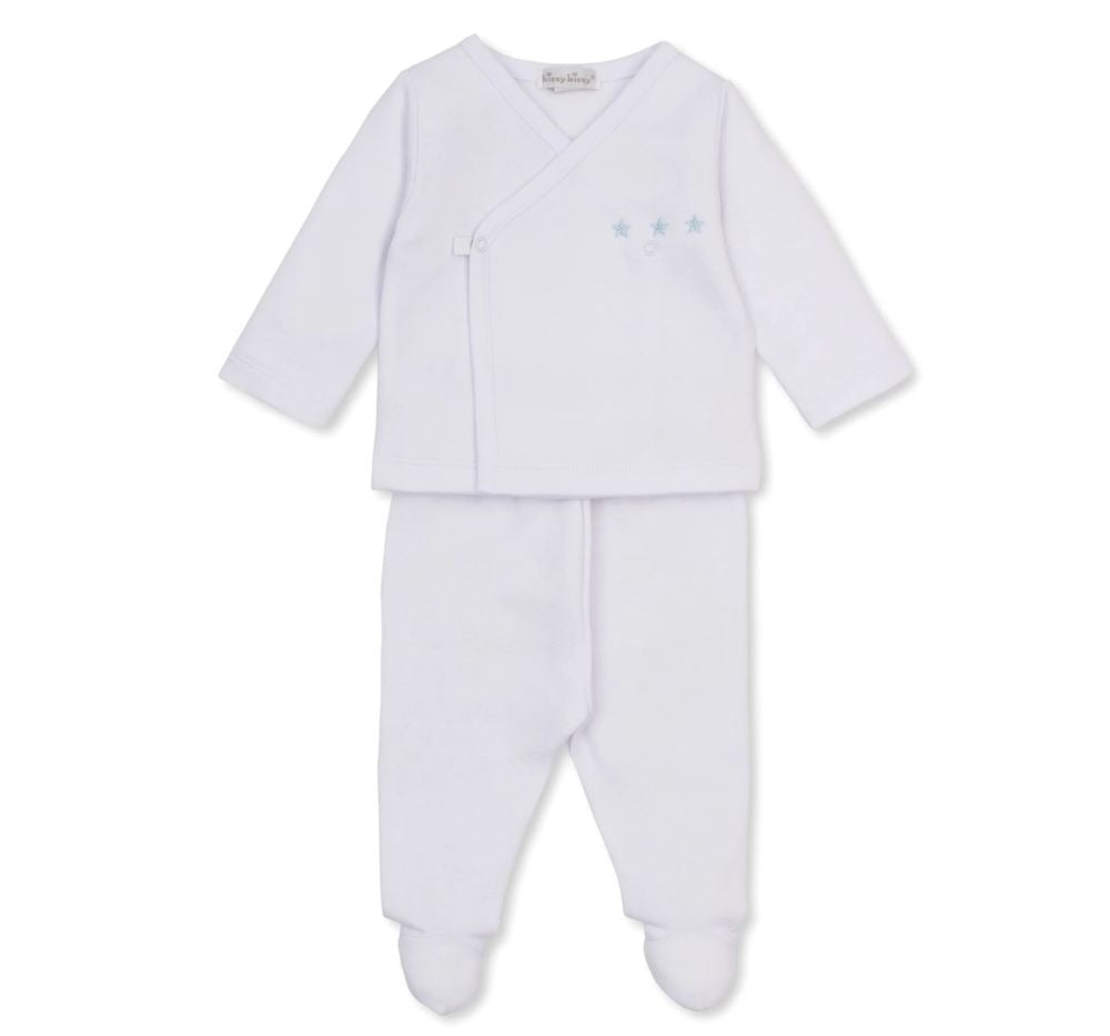 Jacquard Footed Pant Set Baby Blessings Wht-Lt.Blue