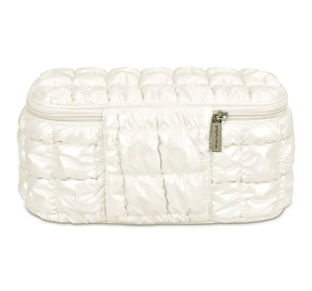 Pearl White Shiny Puffer Cosmetic Case