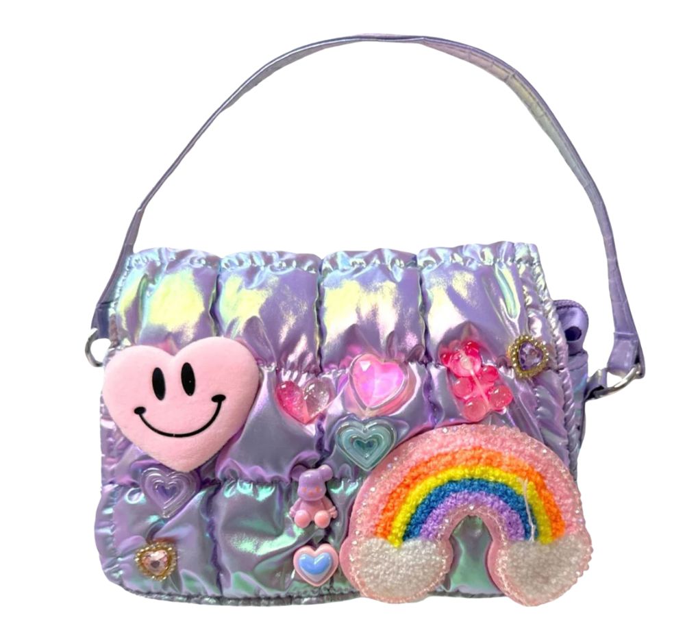Quilted Charm Handle Cross Body Bag Lavender Holo