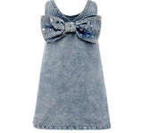 Crystal Heart Denim Bow Dress