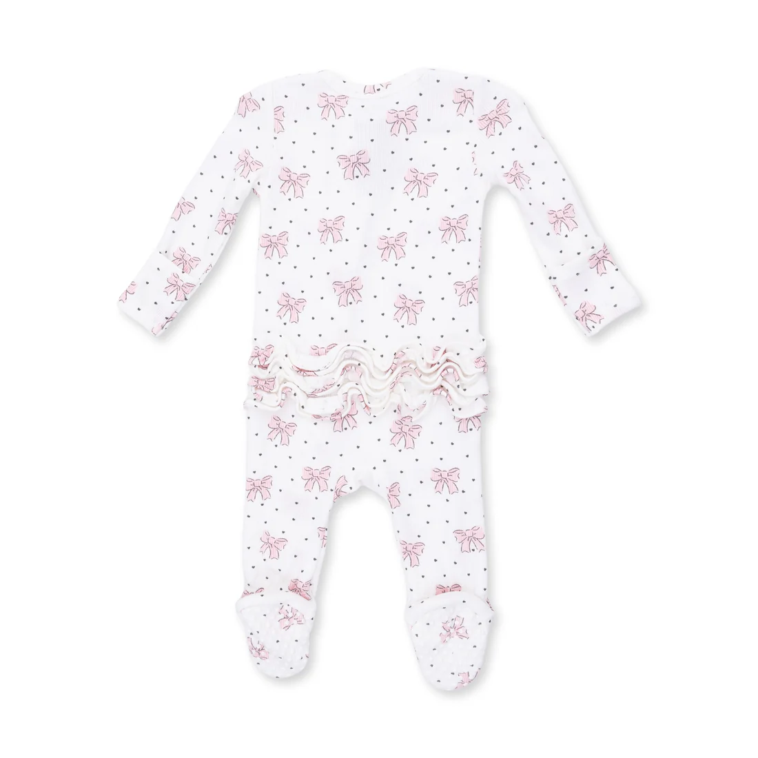 Bow & Hearts 2 Way Ruffle Back Zipper Footie