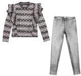 Ruffle Sweater Heather Gray & Legging Silver