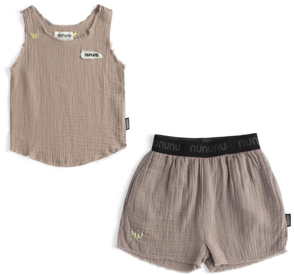 Conjunto Blusa Y Shorts Muselina Stone