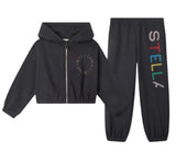 Girl Tracksuit With Perforated Embro Logo Black