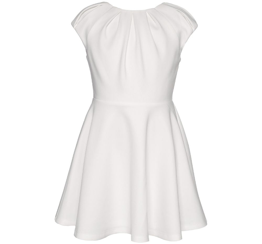 Fit And Flare Scuba Dress With Pleated Neckline