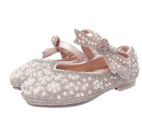 Bowtie Strap Jewel Flat Shoes Pink