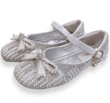 Pearl & Rhinestone Flat Shoes Silver