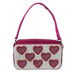 Fuchsia-White Custom beaded Heart Bag