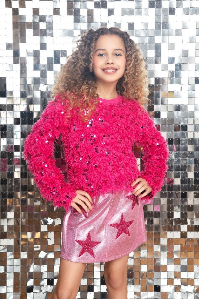 Sweater Magenta & Star Skirt Pink