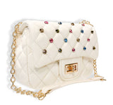 Colorful Gems Quilted Purse Cream