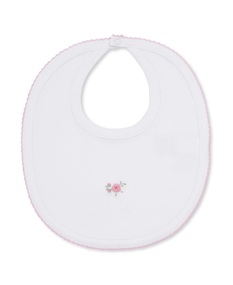 Bib W-Hand Emb Cottage Roses Wht-PK